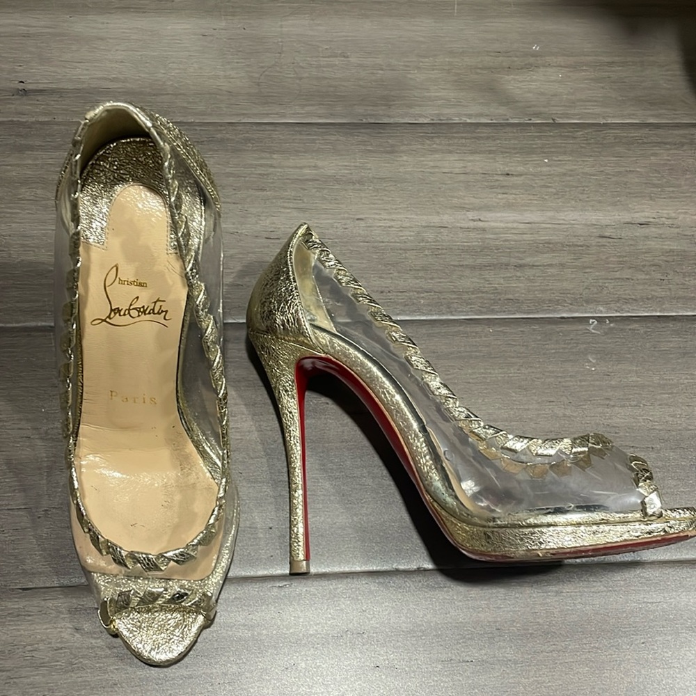 Authentic Christian Louboutin heels pvc gold